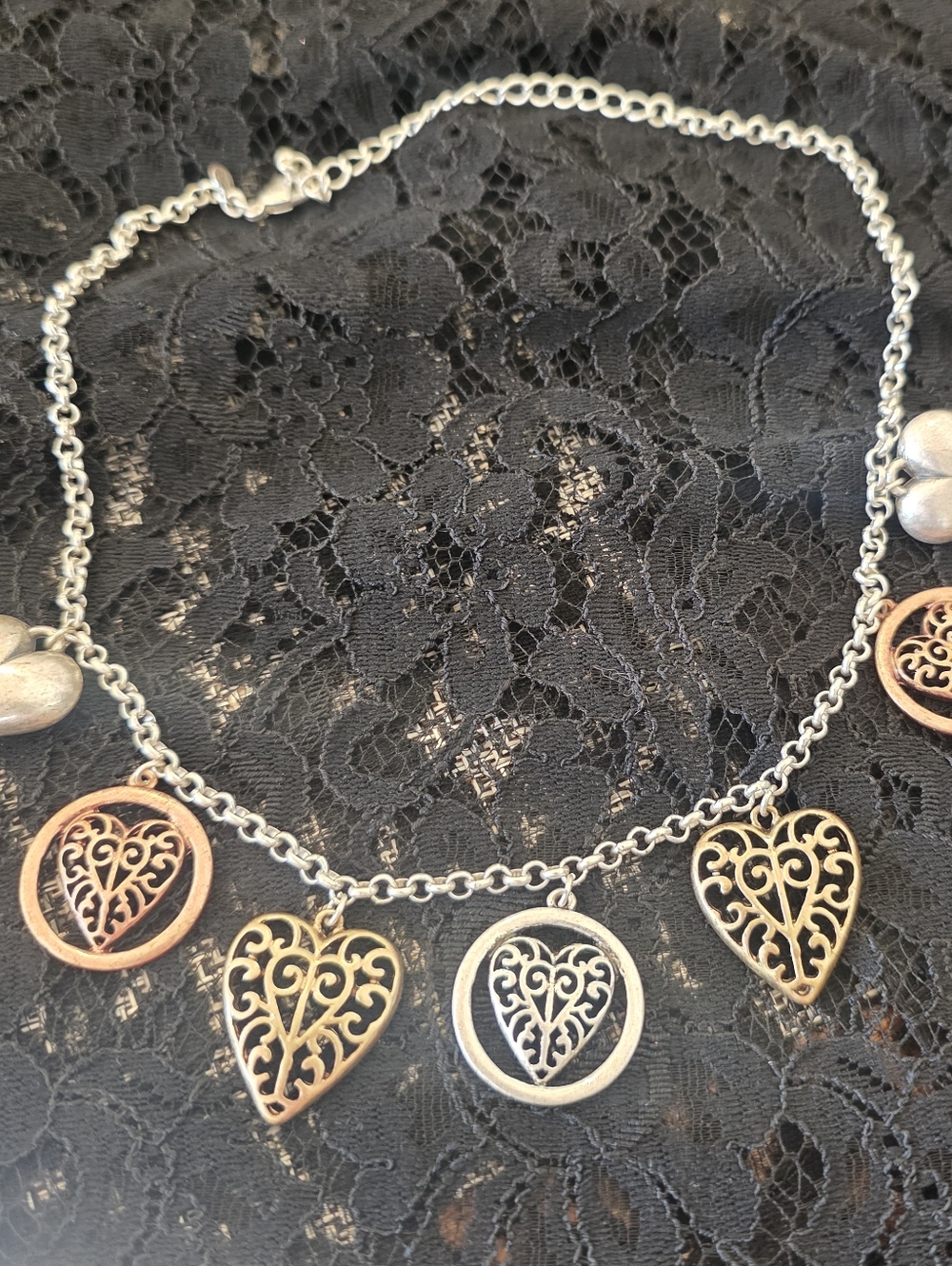 Brighton Two-Tone Heart Charm Necklace - Silver and Rose Gold Accents - Picture 5 of 5